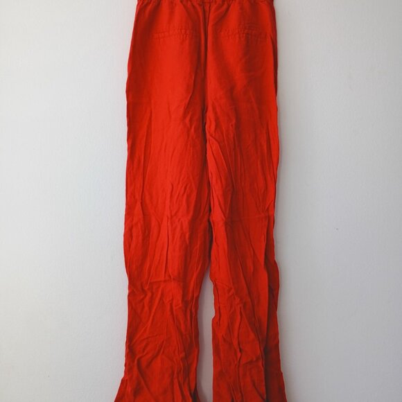 Zara Woman Red Flared Linen Pants | High Waist Wide Leg Trousers | Size XS - Picture 2 of 8